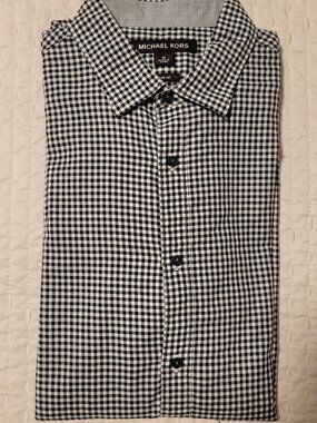 Michael Kors Black & White Check Slim Fit Longsleeve Casual Shirt Mens Medium